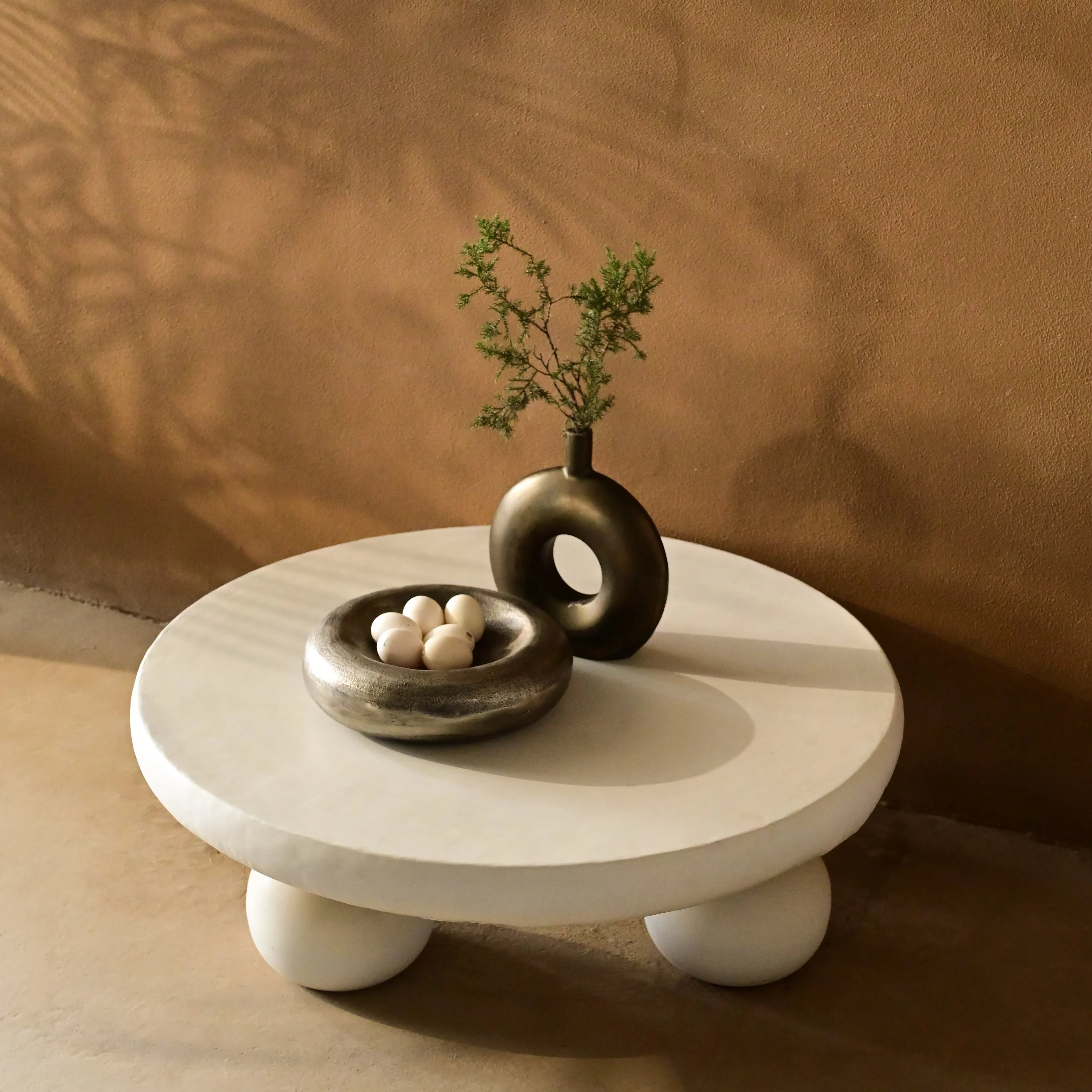 Haru White Coffee Table | Modern Round Center Table for Living Room