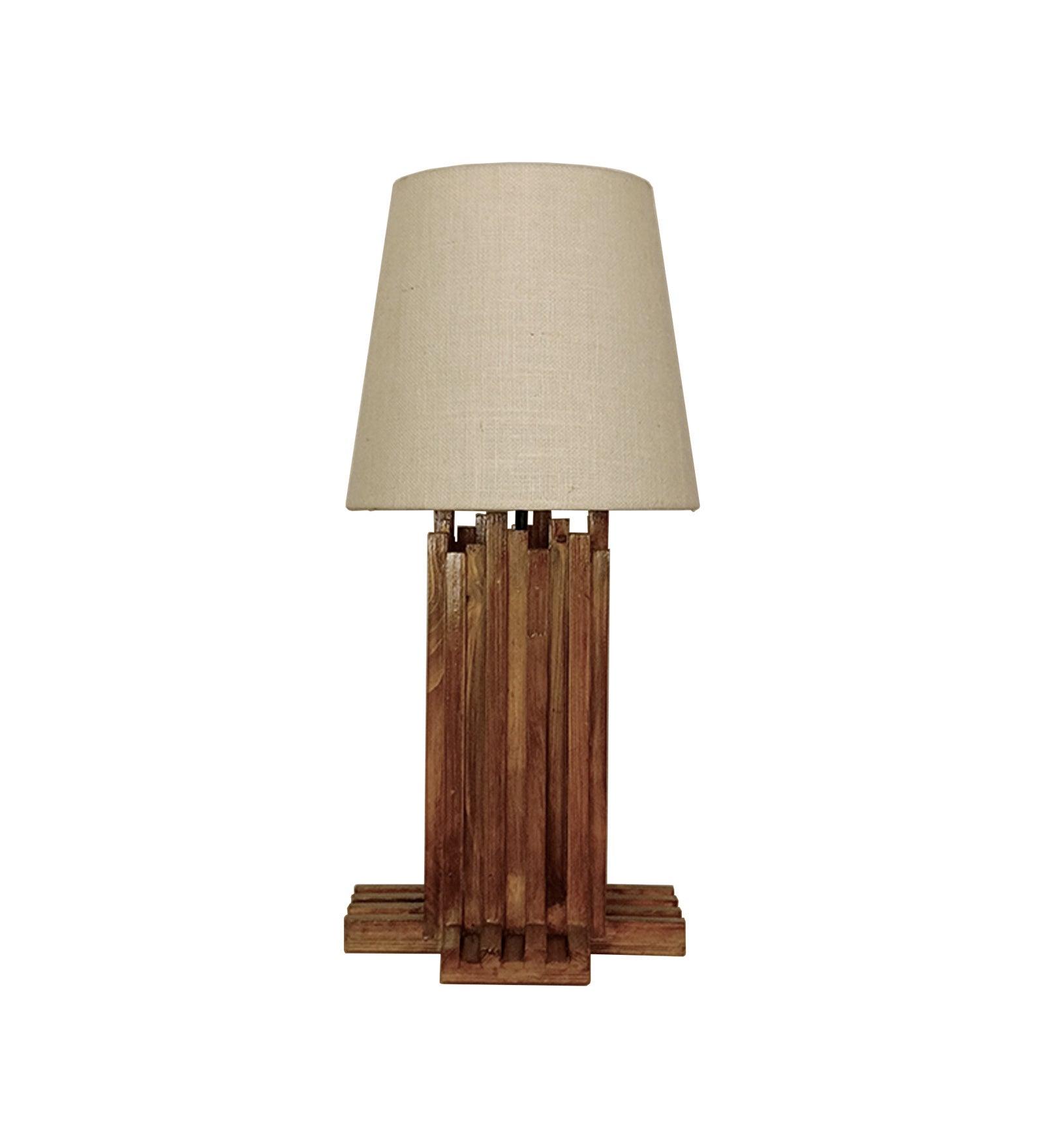 Palisade Brown Wooden Table Lamp with White Fabric Lampshade