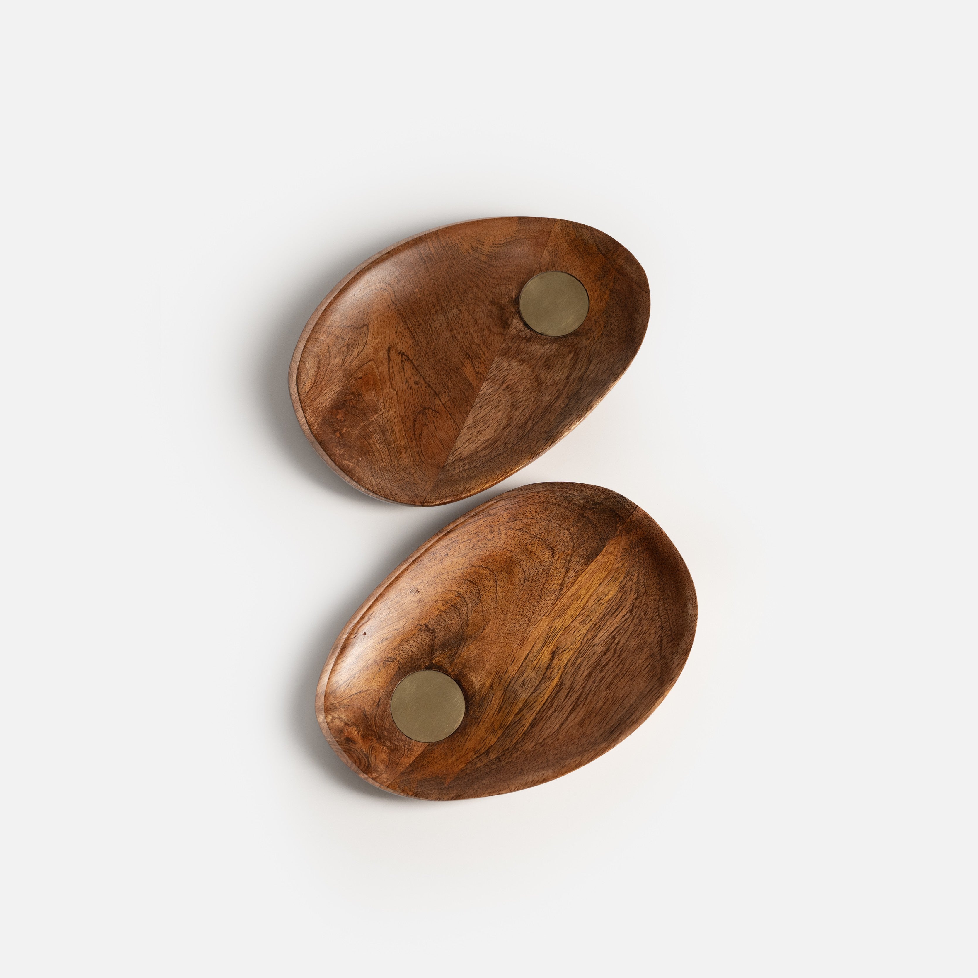 Ora-Reva Wooden Small Plates (Set of 2) with Brass Inlay
