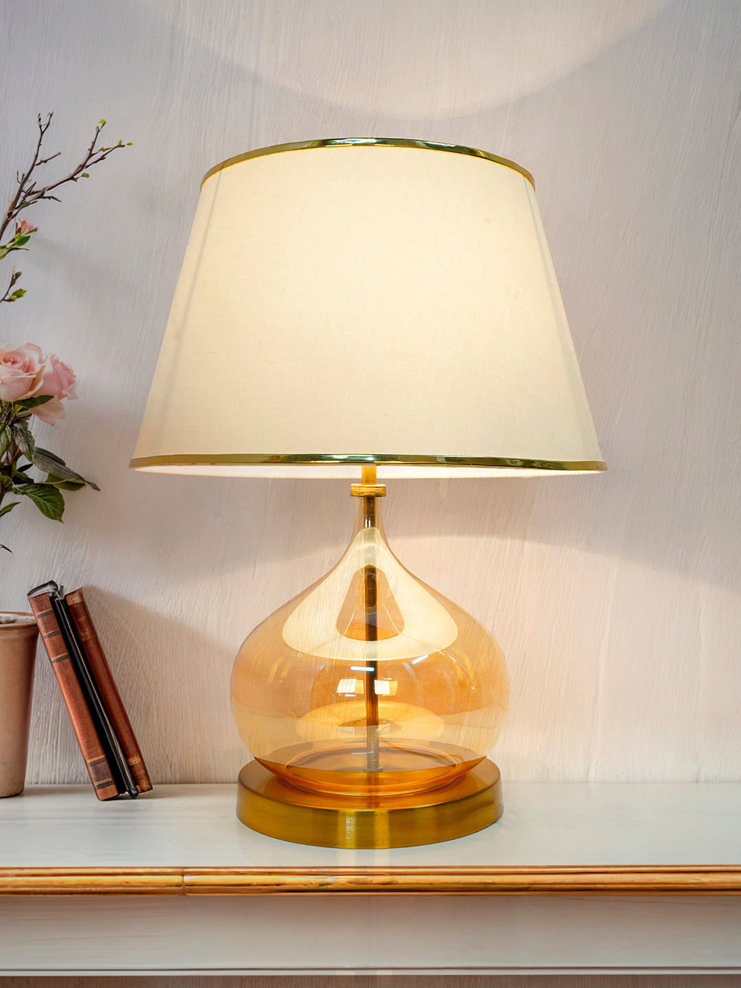 Modern Teardrop Glass Table Lamp with Off-White Shade