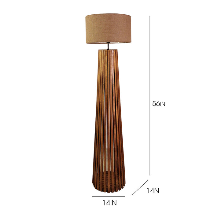Boho Wooden Floor Lamp with Beige Fabric Lampshade