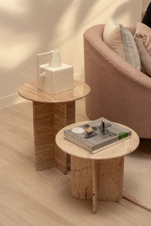 Travertine Side Table for Living Room | Premium Marble Corner Table | End Table
