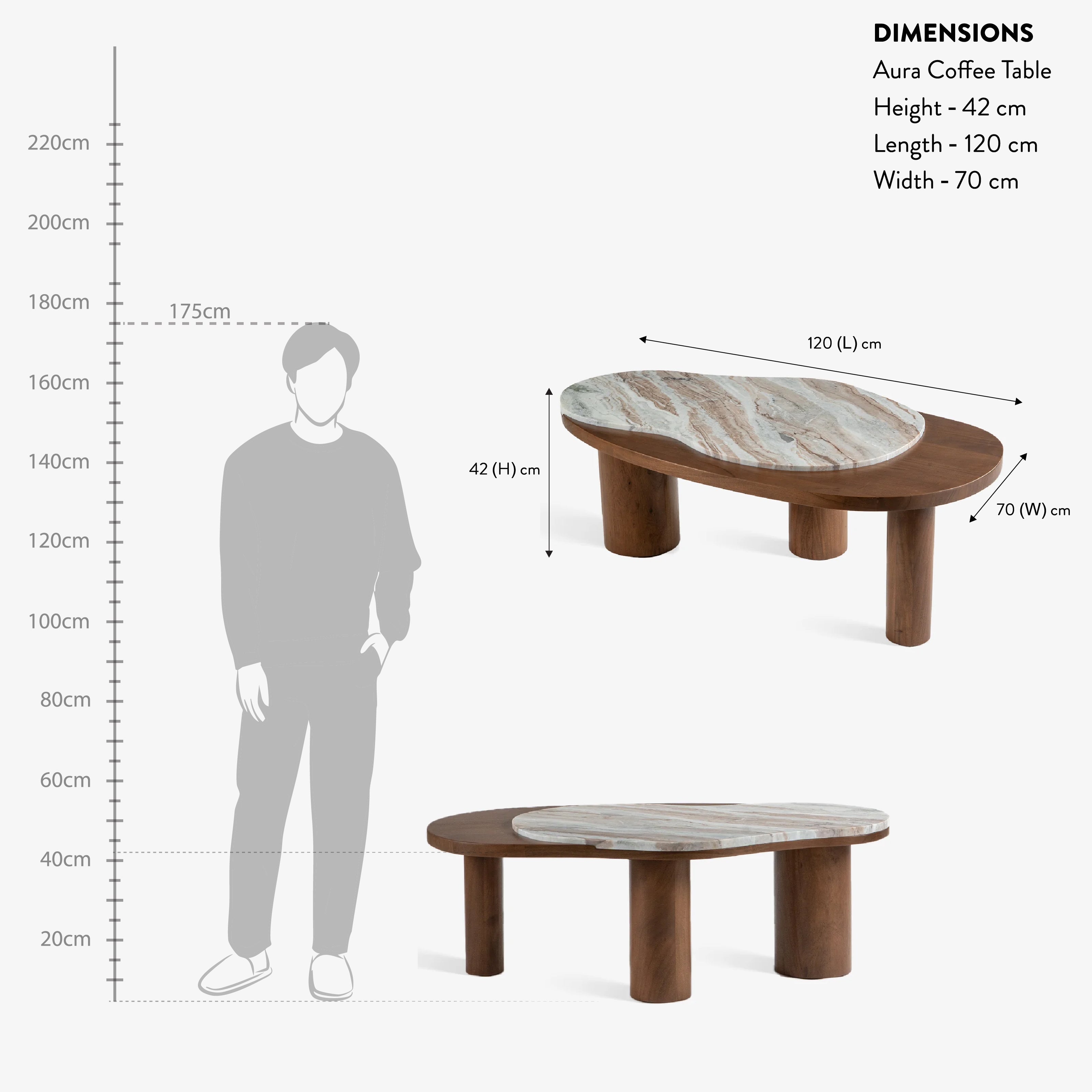 Aura Marble Coffee Table | Toronto Marble & Acacia Wood Center Table for Living Room