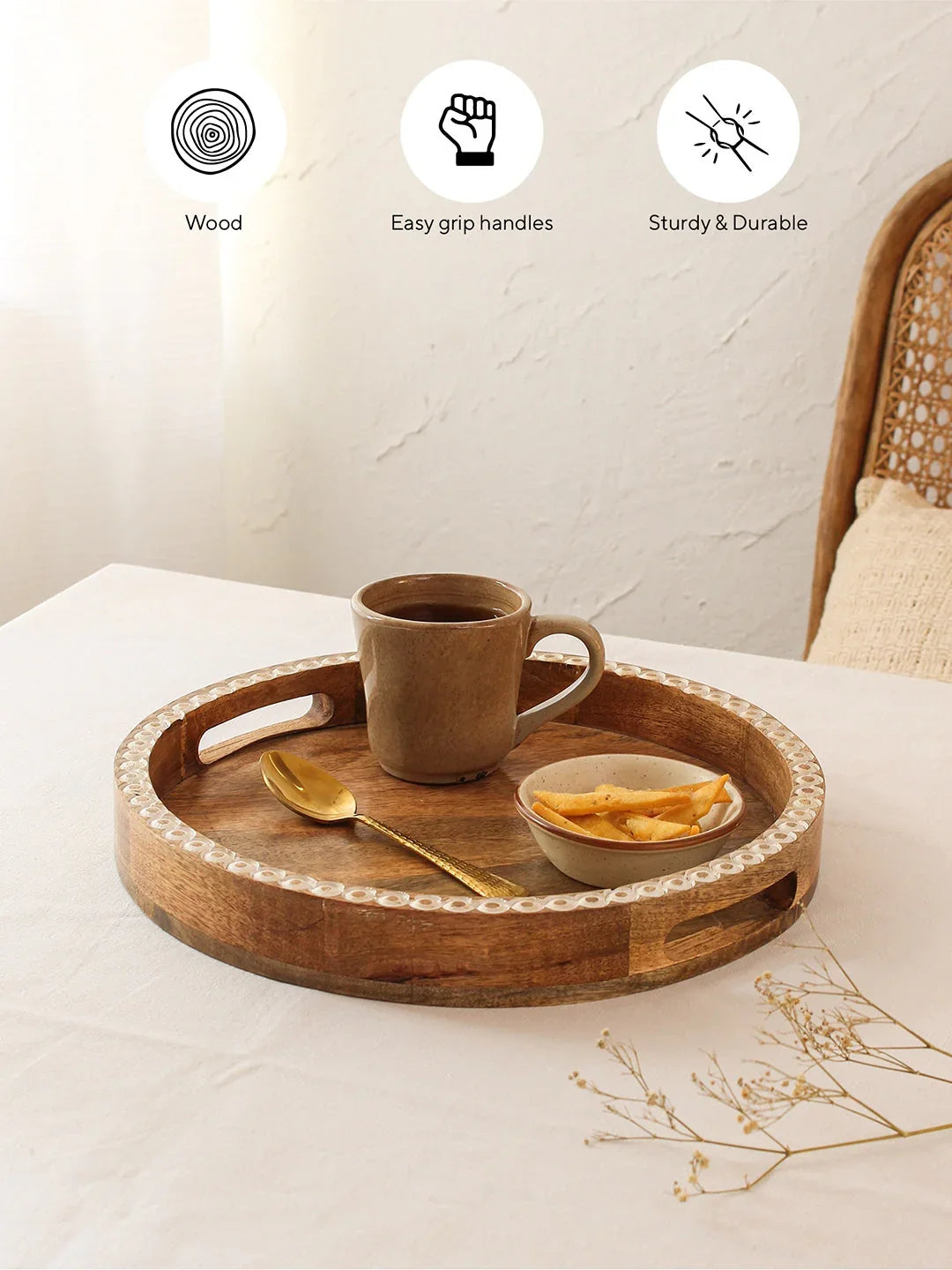 Wooden Serving Tray | Sturdy Snack Serving Tray | Decorative Home Decor Tray