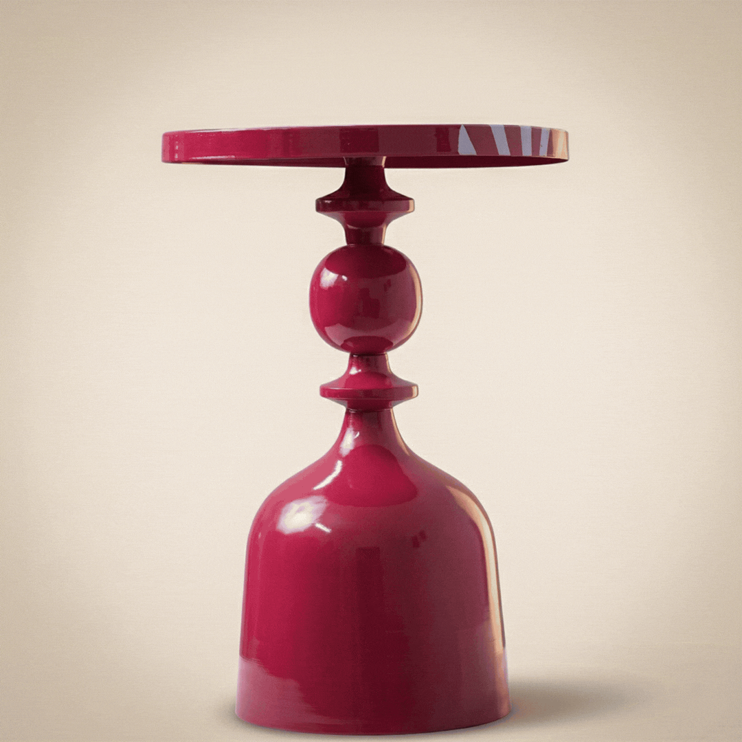 Ruby Red Iron Side Table | Glossy Metal Pedestal Accent Table for Living Room