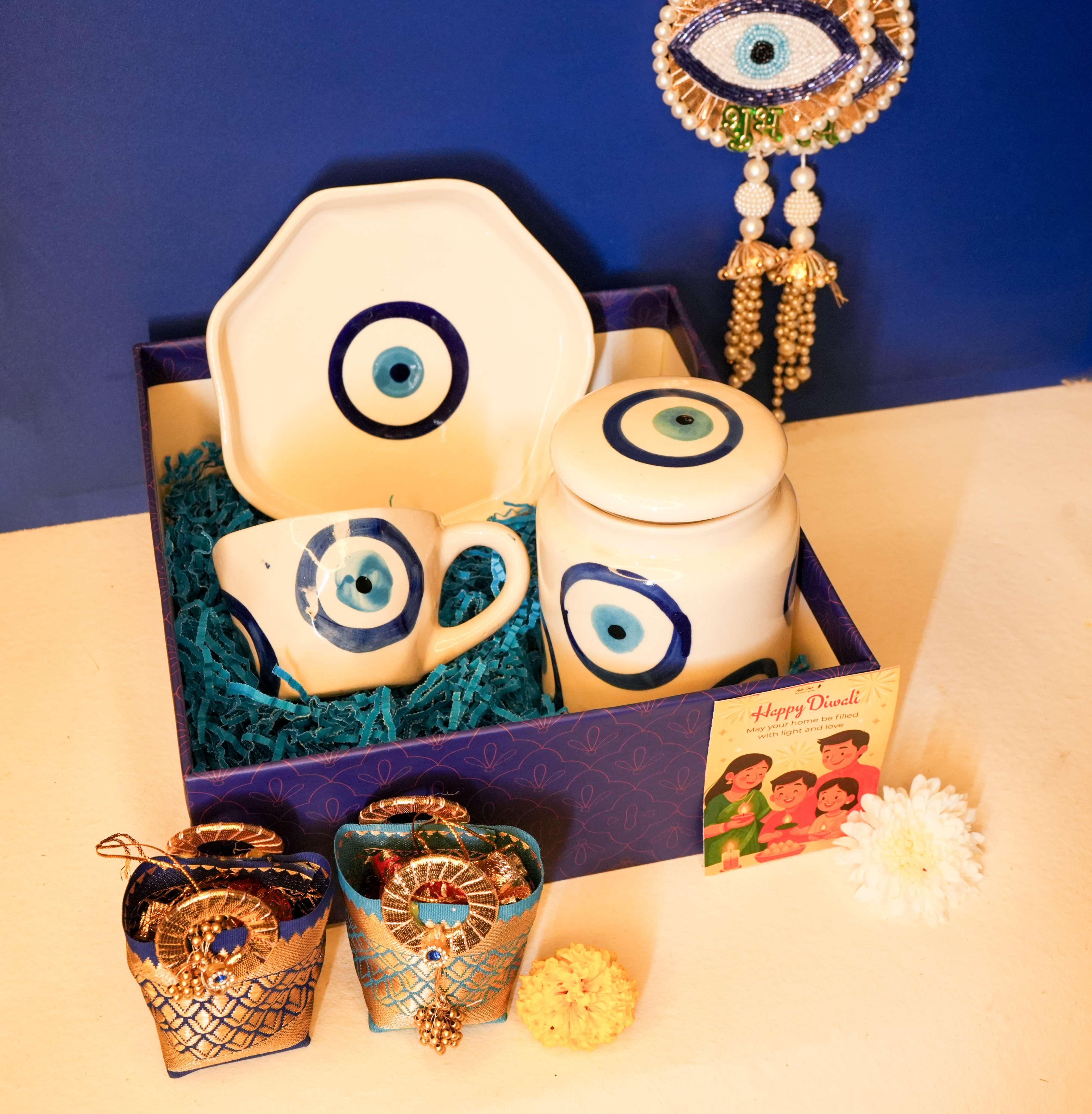 Nazar Suraksha Evil Eye Breakfast Set | Cup & Plate Diwali Gift Box