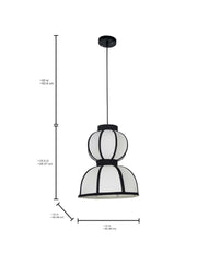 12-Inch Japandi Double Bowl Fabric
  Pendant | Zen Asian Style White Lantern with Black Structural Ribbing