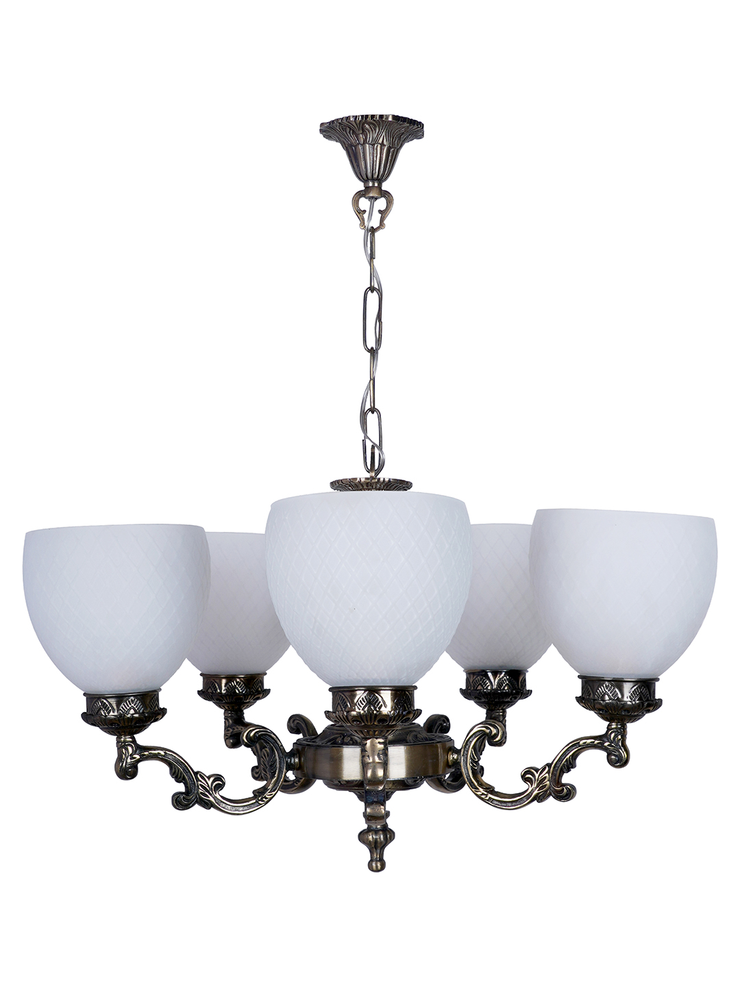 Traditional Ornate Aluminium 5-Lights Frosted Diamond Glass Chandelier