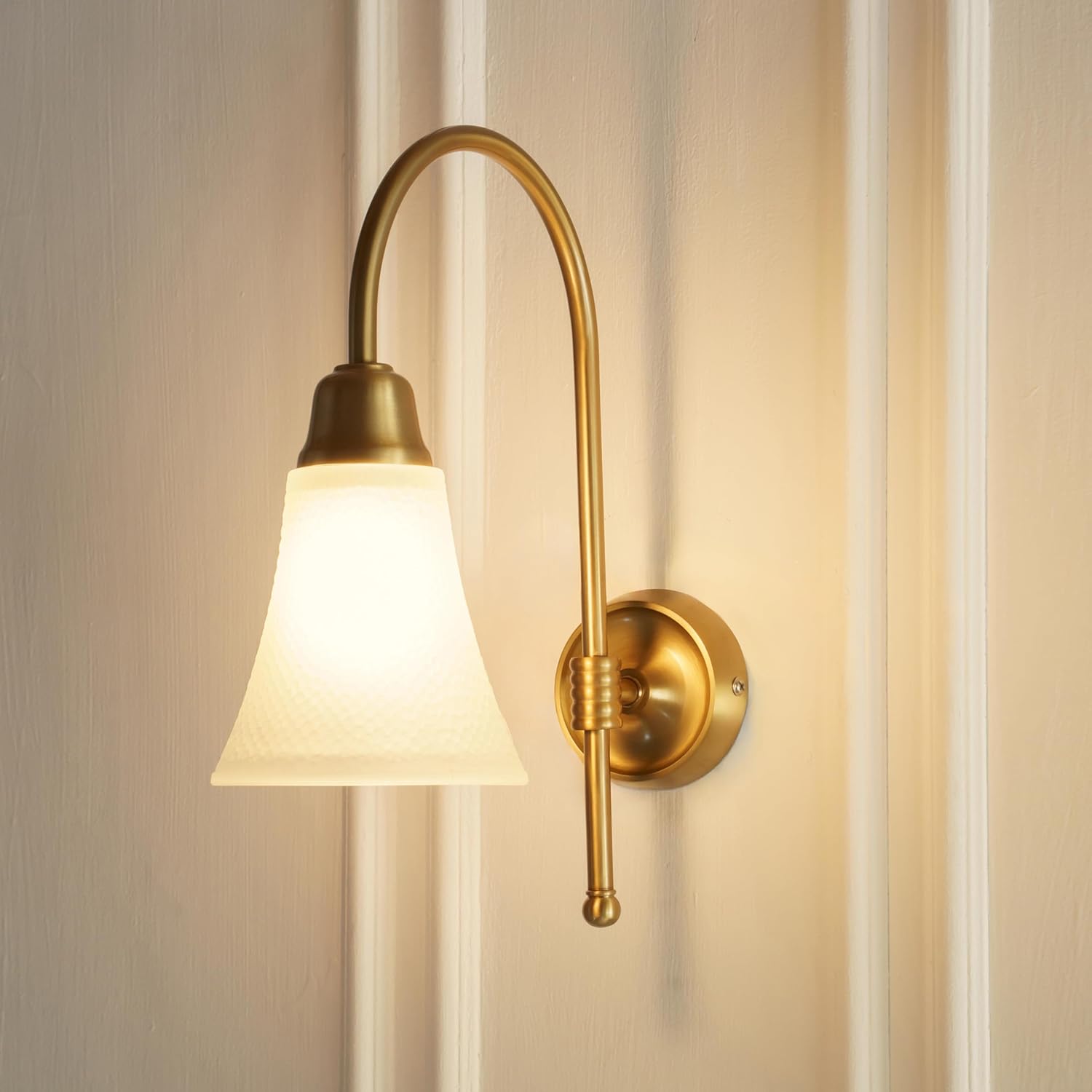 Hockey Wall Lamp Antique Brass Finish with Frosted Hammered Glass Shade for Living Room, Bedroom, and Home Decoration