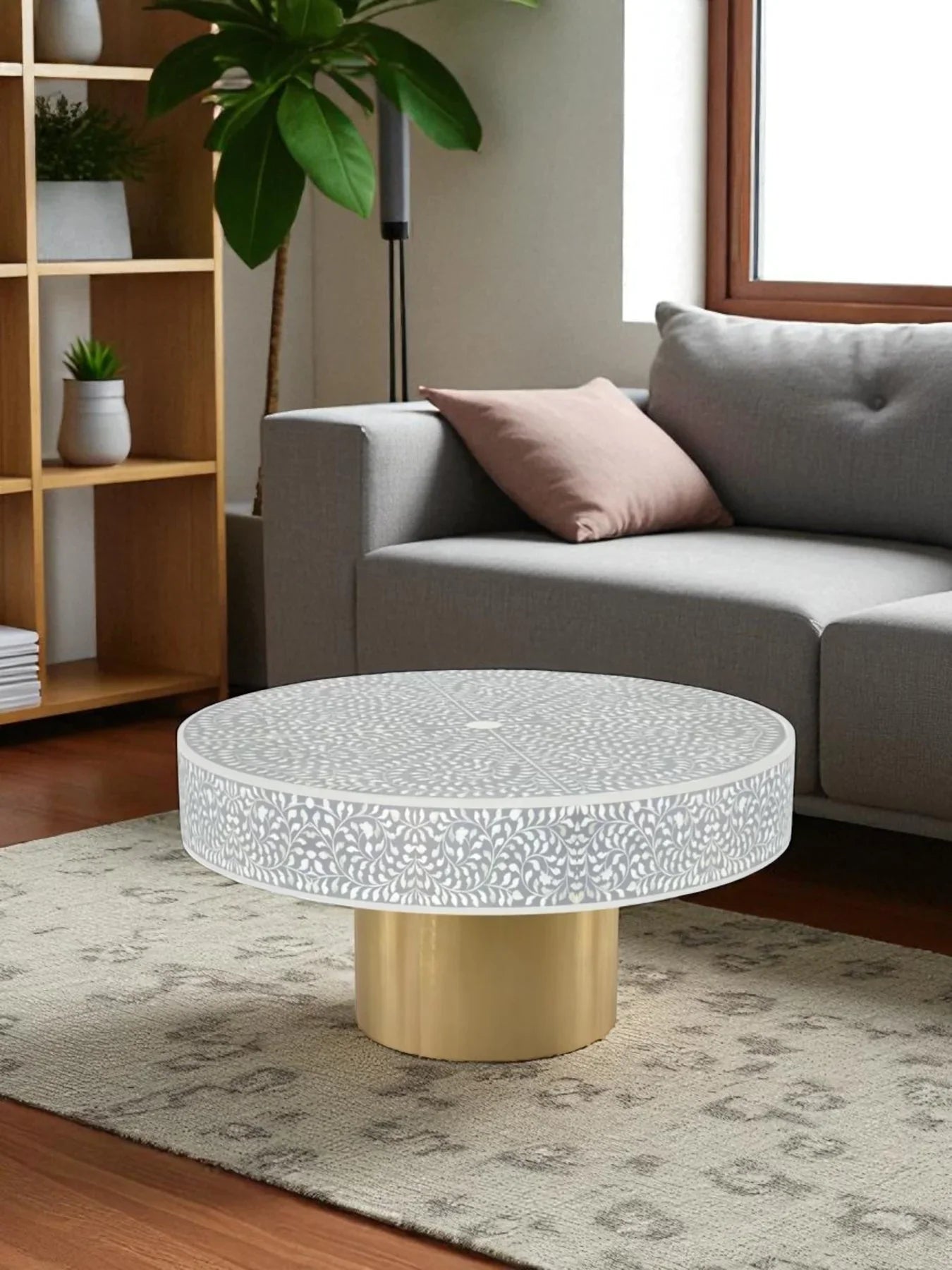 Inlay Blue Round Coffee Table - Cleo