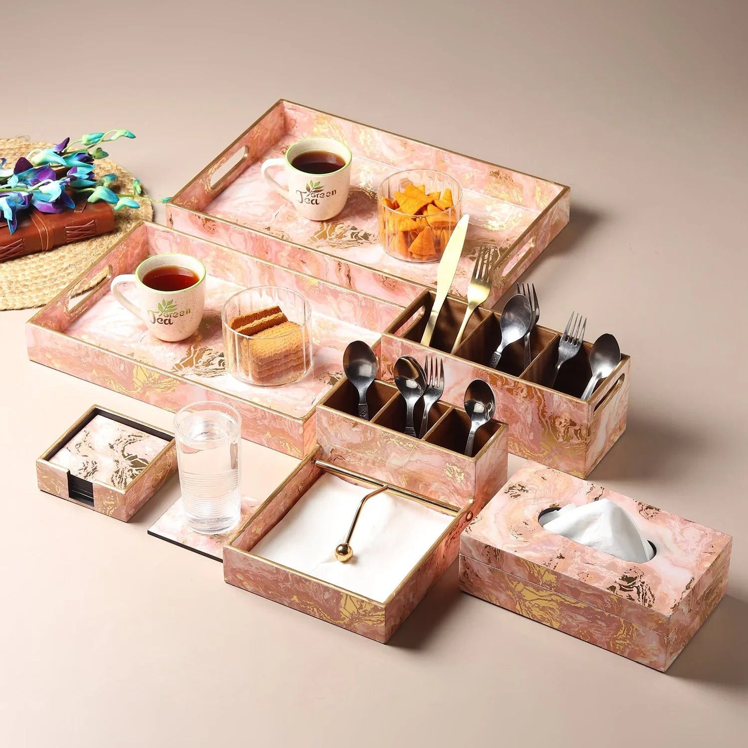 Rosa Perlino Tray Set of 2