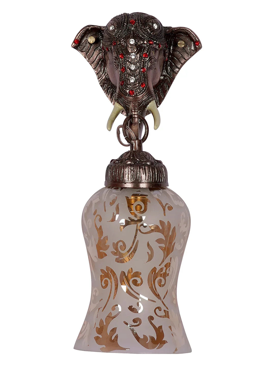 Rustic Cast Aluminium Bronze Elephant Wall Sconce with Amber Yellow Crackle Glass shade