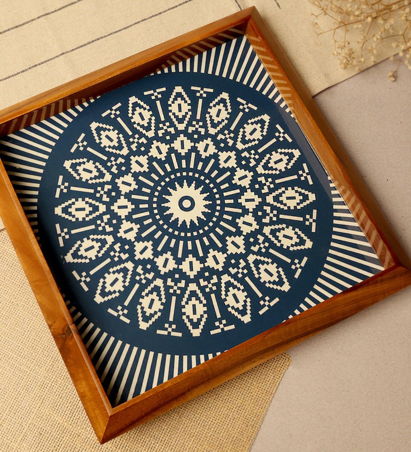 Square Tray Teak Blue