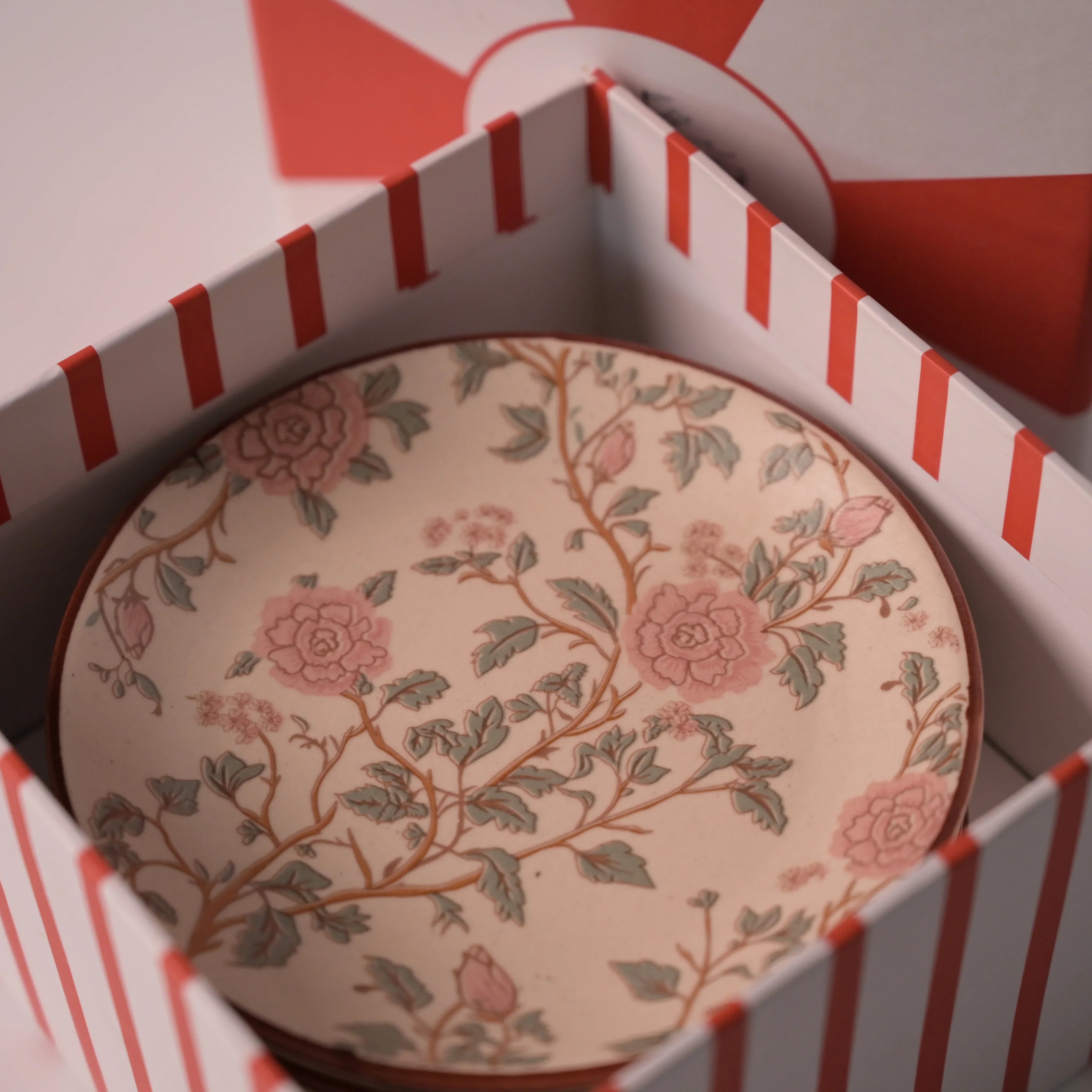 Floral Ceramic Tea Plates Gift Set (Set of 4) – Vintage Rose Dessert Plates in Premium Gifting Box