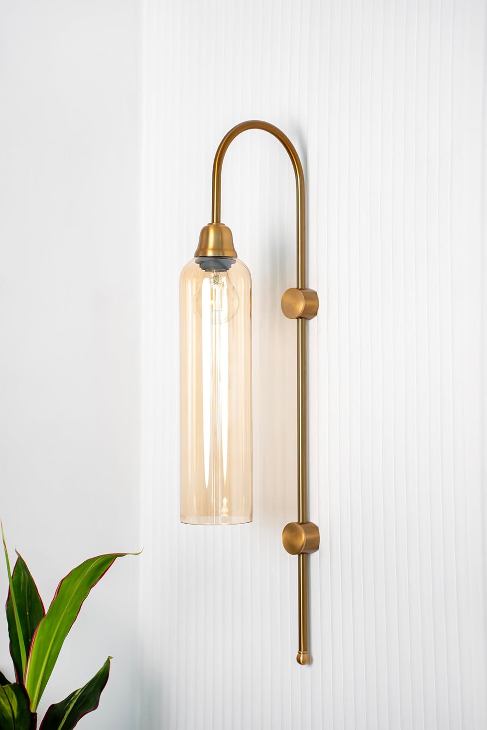 Modern Wall Lamp Antique Brass Finish with Golden Luster Long Glass for Bedside, Living Room, Bedroom, Home Decoration, Restaurant