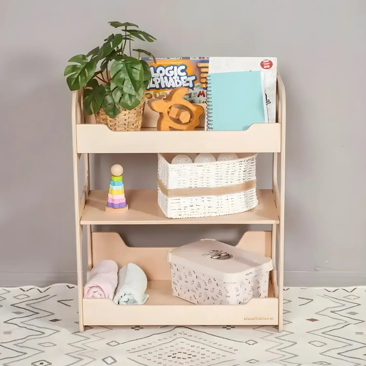 Montessori Bookshelf 3-Tier Wooden Open Shelf Rack