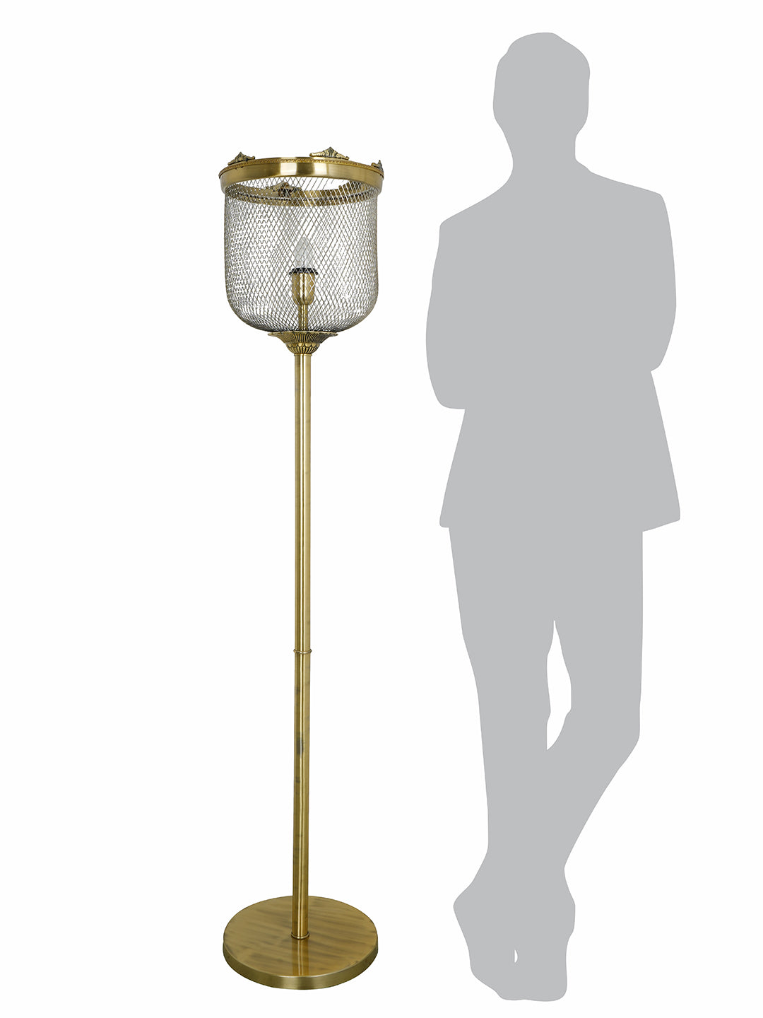 Gold 60 Inch Aluminium & Steel Wire Mesh Uplight Bell Jar Floor Lamp Light