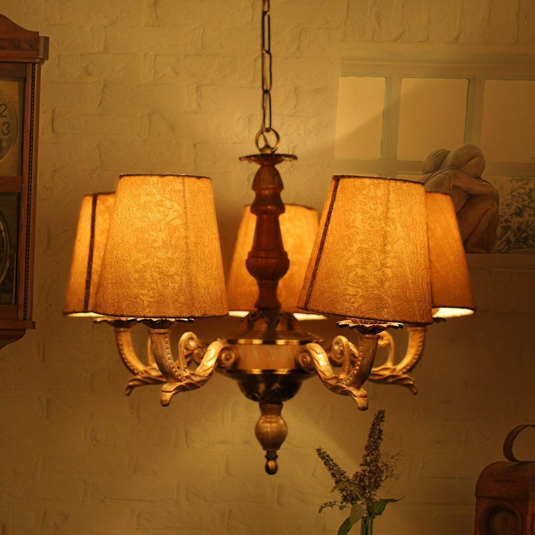 Golden Aluminum & Fabric White 5 Light Living Room Chandelier