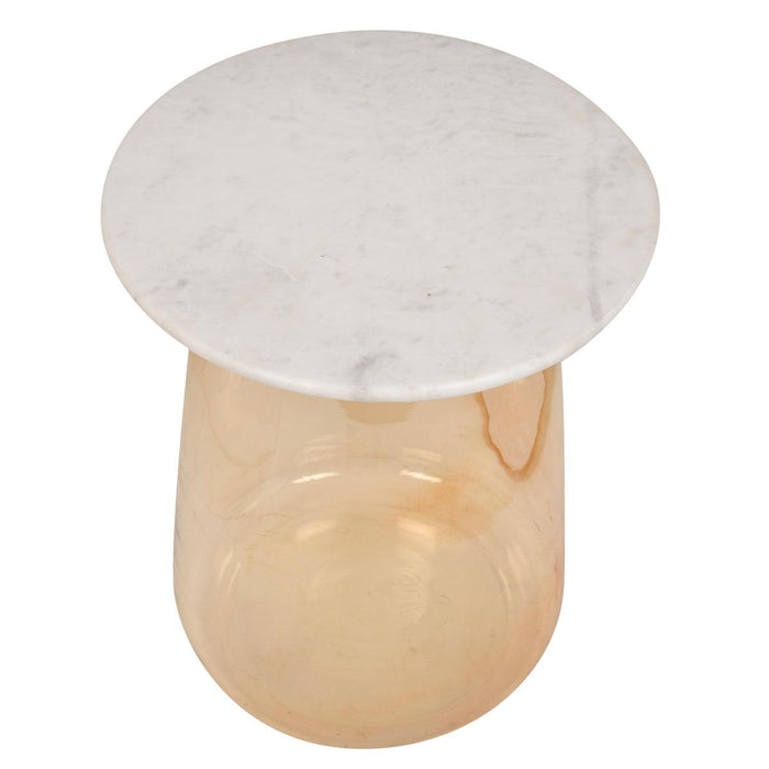 Lustre Glass Bottom With Marble Top Accent Side Table 20 inches Tall