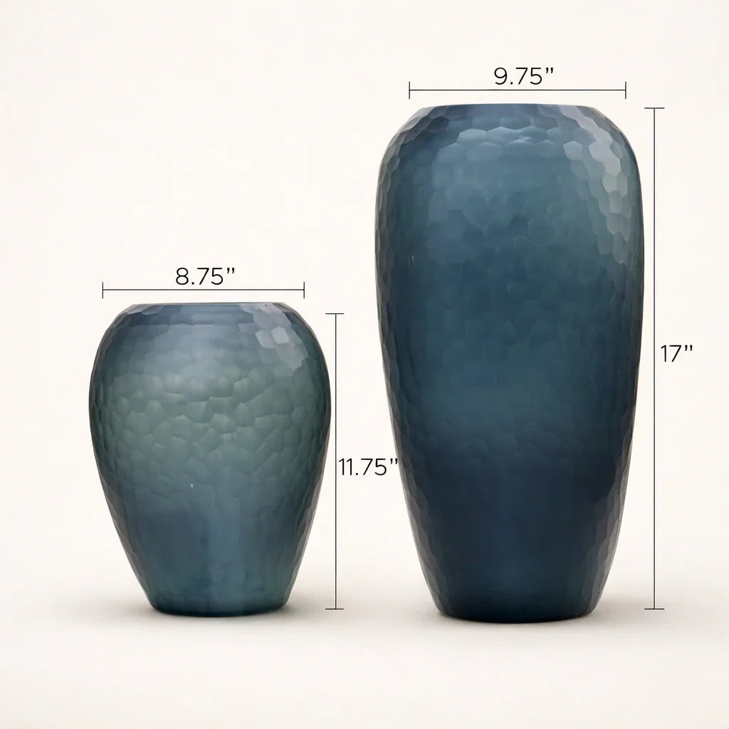 Teal Ocean Hammered Glass Vase Set of 2 – Modern Tabletop Vases