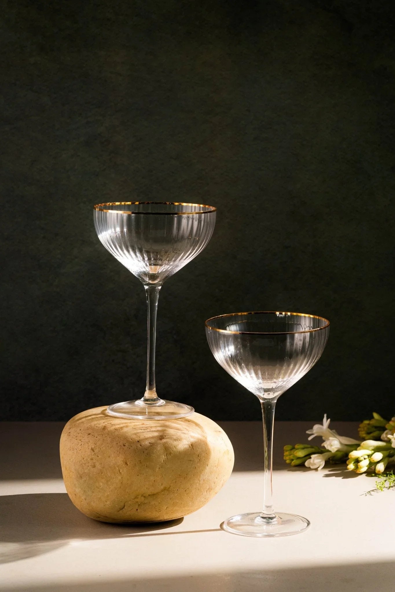 Clear Coupe Martini Glasses with Golden Rim Set of 6 - Premium Glassware