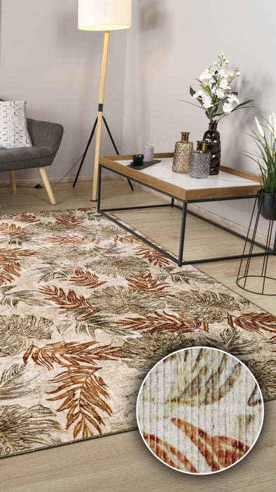 Floral Rug in a Bag-Washable Indoor/Outdoor Rugs for Bedroom/Living Area/Home Polyester Self Backing for Longevity (Rectangle) BOTANICAL Paprika