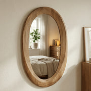 Aurelia Wooden Oval Mirror | Elegant Mango Wood Wall Mirror for Modern Interiors