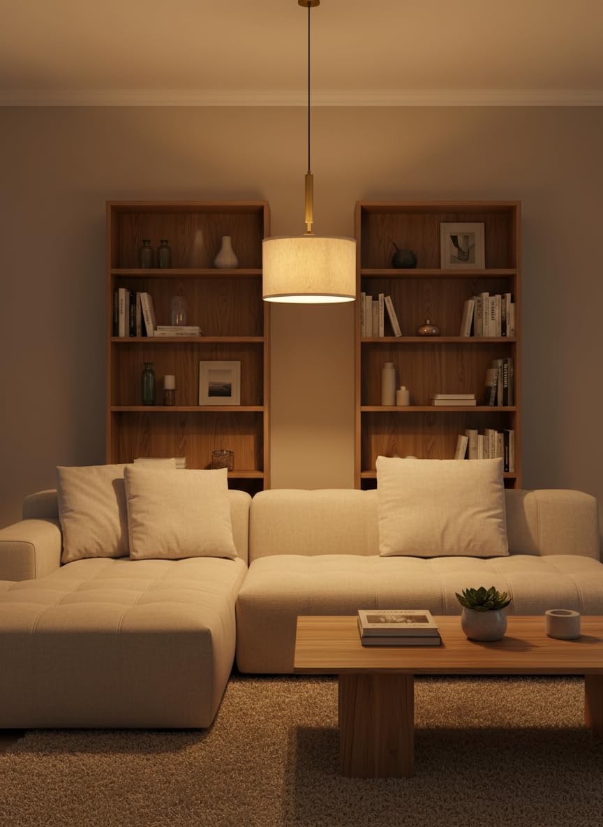 Brass Antique Cotton Fabric Lamp Shade 14" Diameter Hanging Lamps for Living Room, Bedroom, Restaurant, Cafe