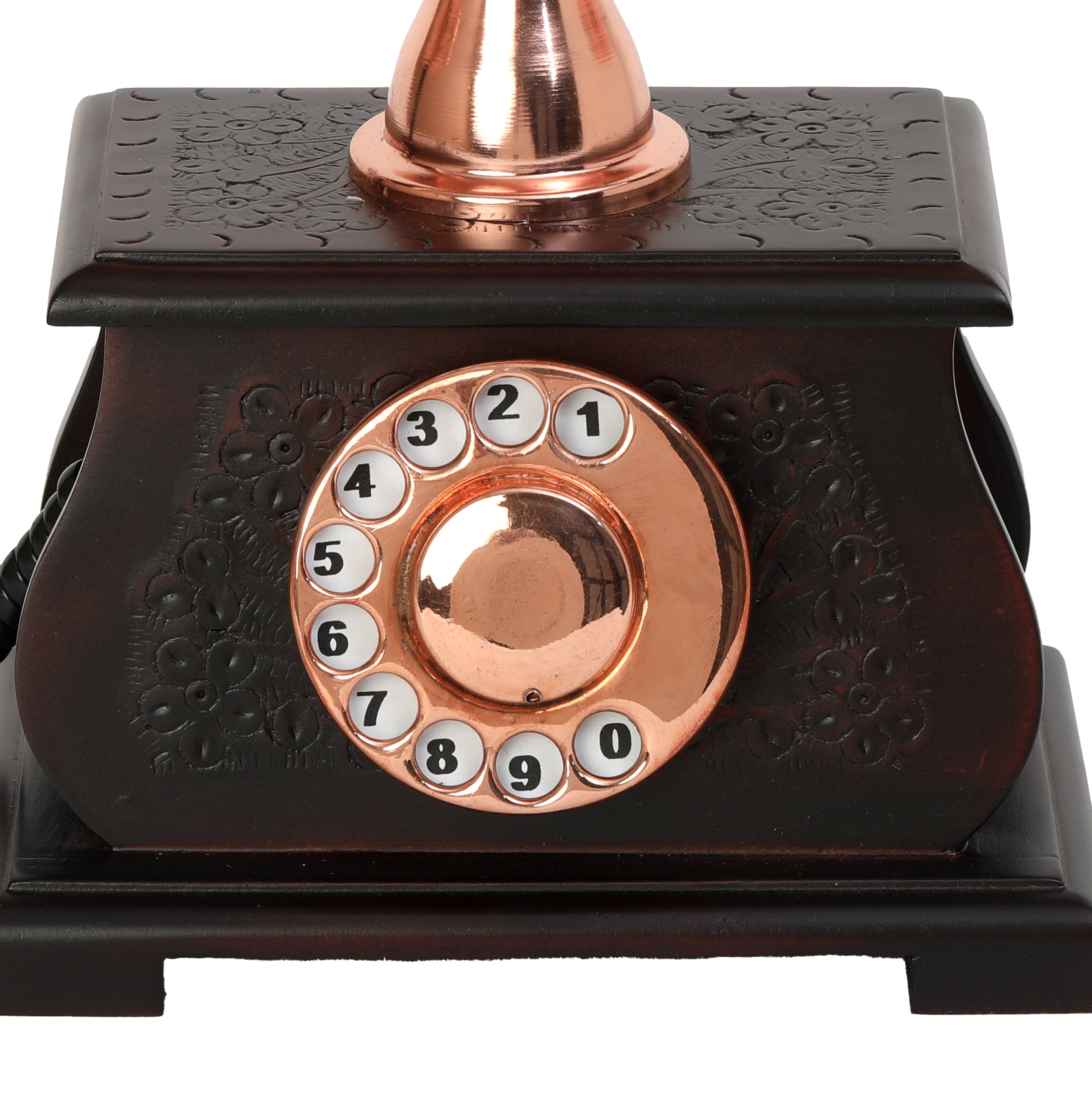 Retro Brass and Wood Ornamental Telephone - Royal Model - Copper Finish