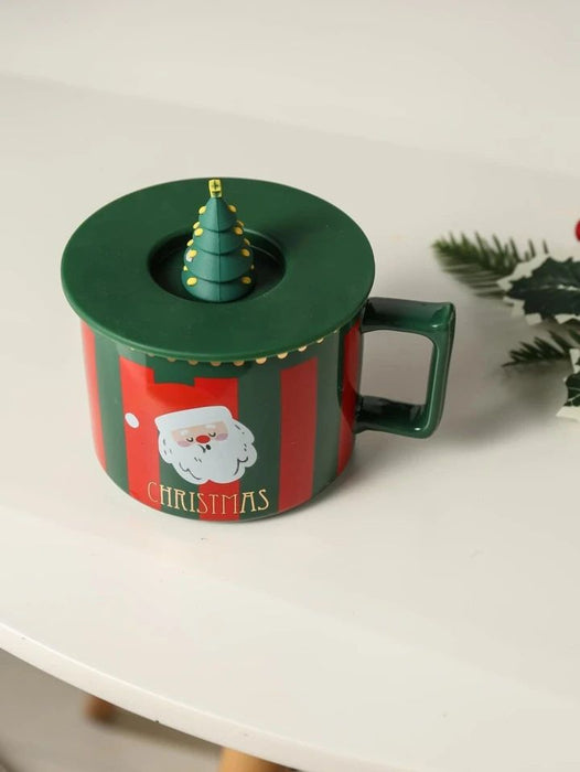 Christmas Ceramic Cup With Silicon Lid | Multipurpose Xmas Mug with Lid