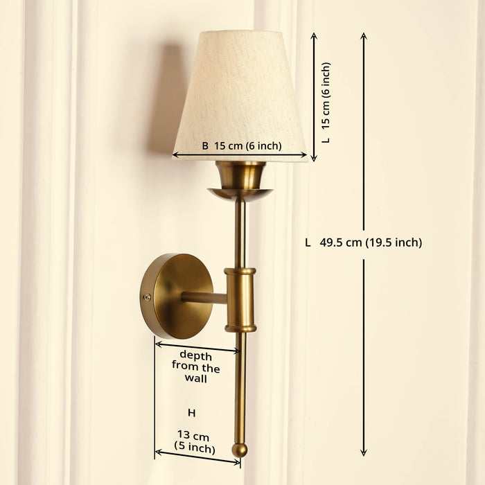 Brass Antique Finish Spacer Wall Lamp with Off White Shade