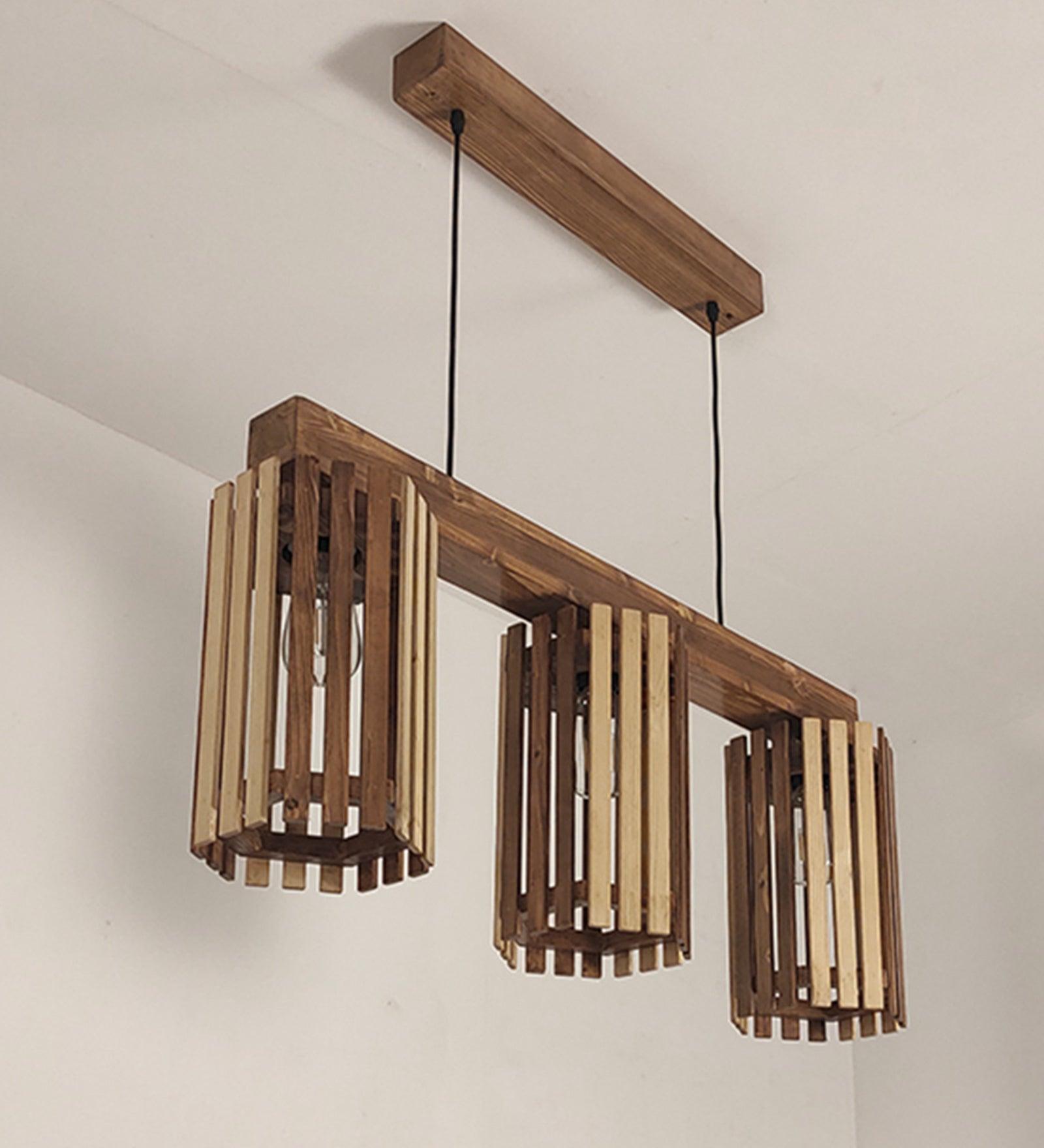 Hexa Brown Wooden 3 Series Hanging Lamp