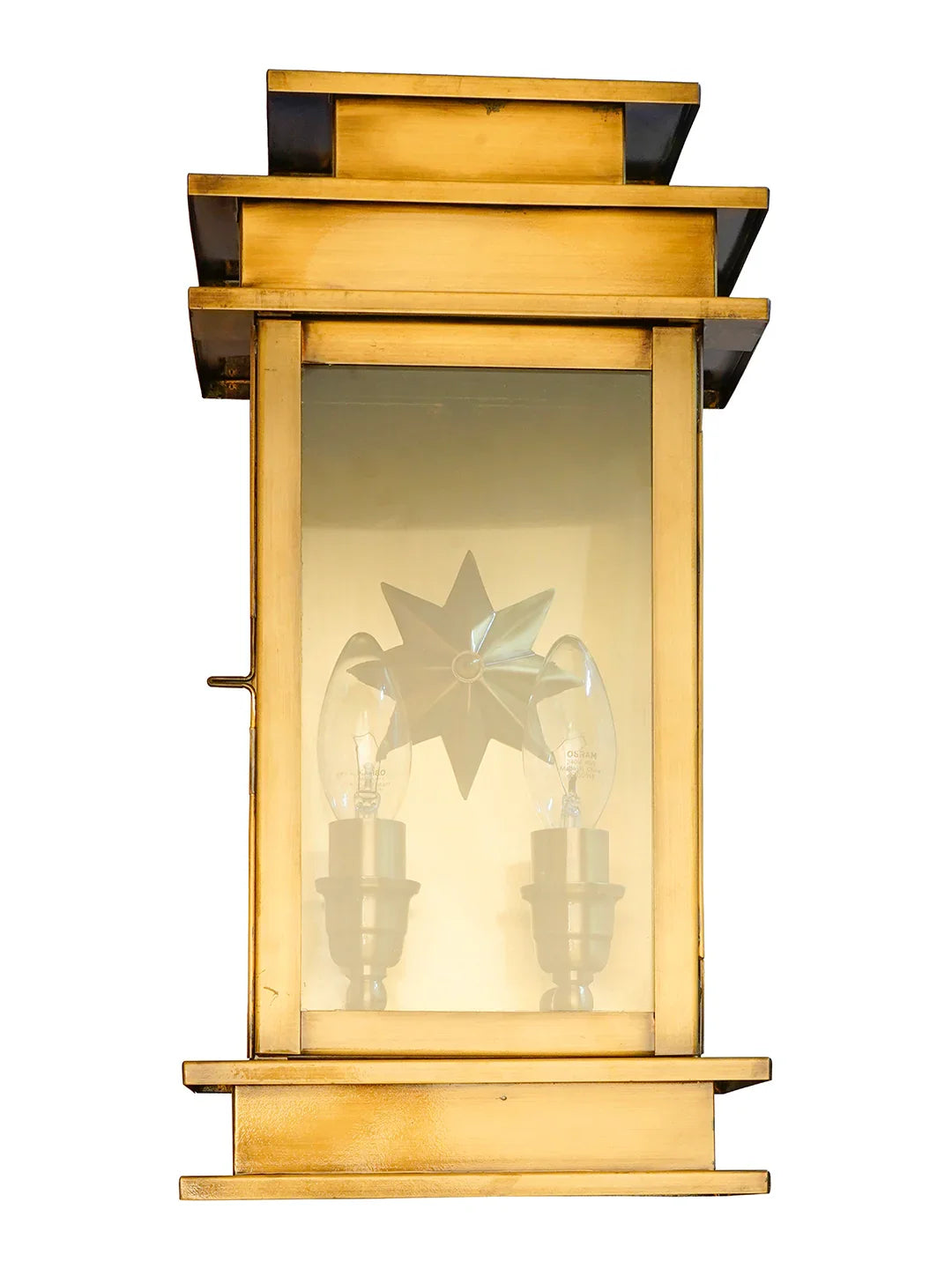 Antique Brass Art Deco Star Rectangular Wall Sconce