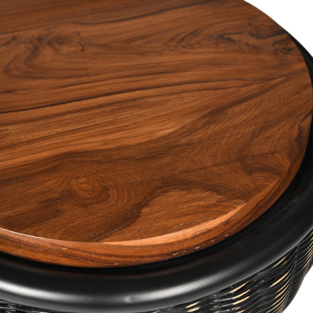 Bamboo Drum Accent Table | Designer Side Table for Living Room | Teakwood End Table
