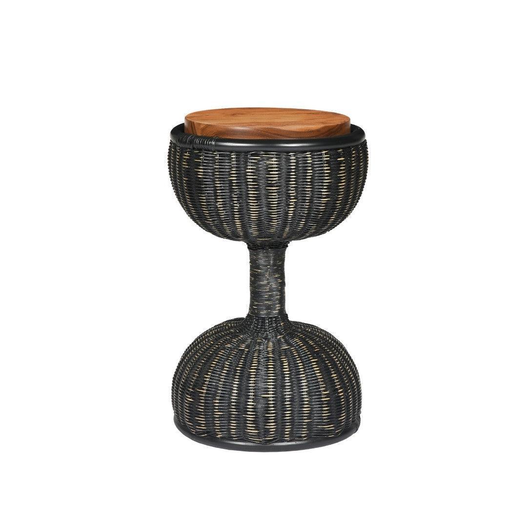 Bamboo Drum Accent Table | Designer Side Table for Living Room | Teakwood End Table