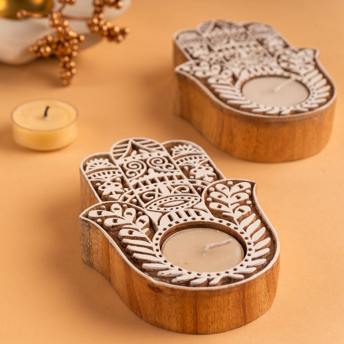 Hamsa T Light Holder & Unique Candle Holder | Decorative Wooden Showpieces for Gifts