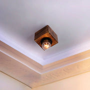 4x4 Inch Wood Flush Mount Mini Ceiling Light With Brass Studs