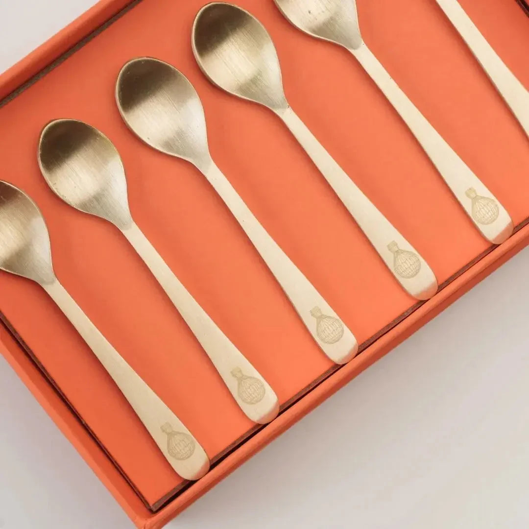 Pure Brass Dessert Spoon Set – Handcrafted Gold Finish Cutlery for Tea, Coffee & Dining