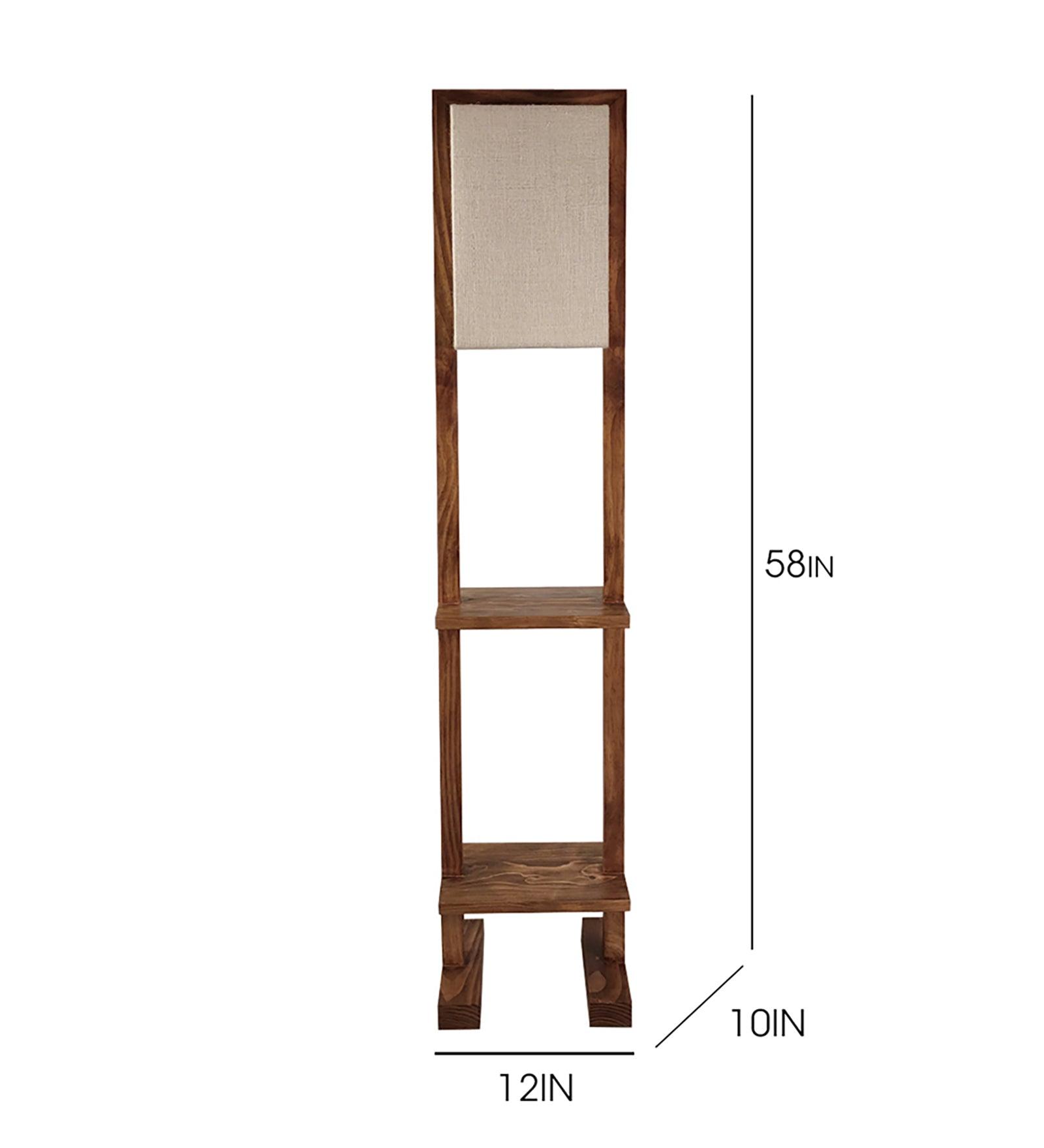 Biped Wooden Floor Lamp with Beige Fabric Lampshade