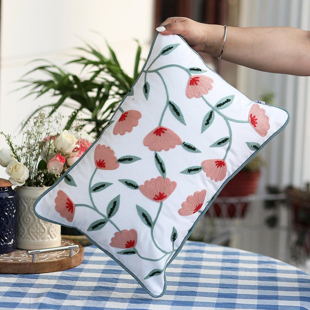Garden Charm Decorative Sofa Cushion Cover | Hand Embroidered Cotton Cushion Cover
