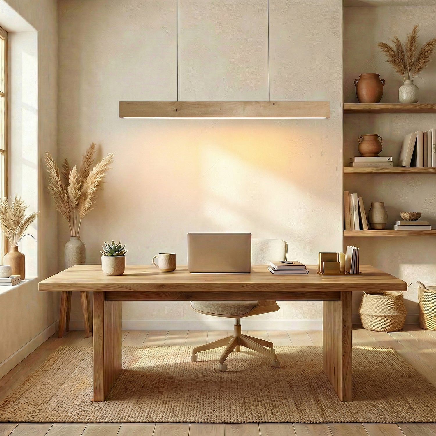 Slimline 48 Beige Wooden LED Hanging Lamp