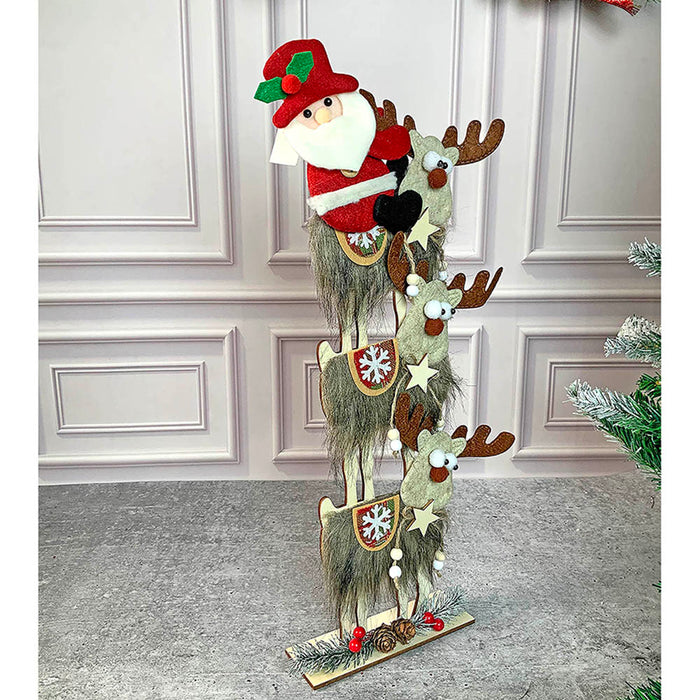 3 Tier Wooden MDF Stacked Reindeer & Santa chiristmas Home and Office Décor