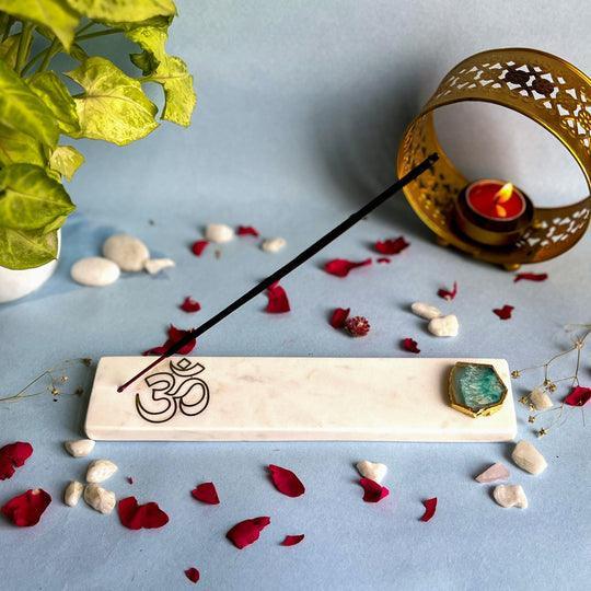 Marble with Agate Om Agarbatti Stand | Incense Holder