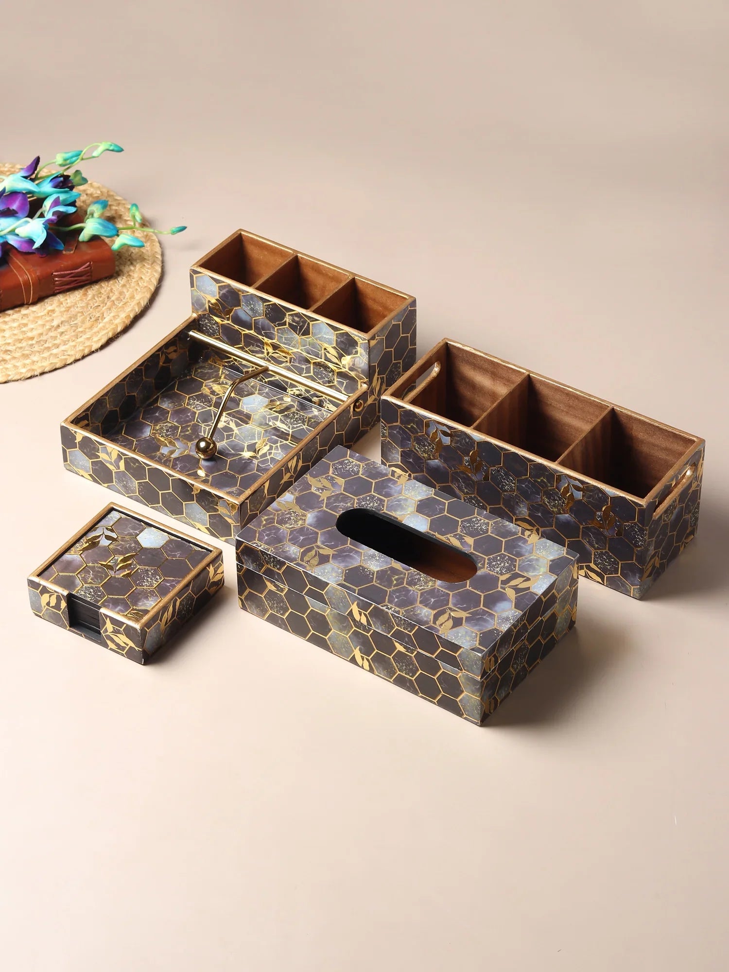 Gilded Hive Cutlery and Tissue Holder