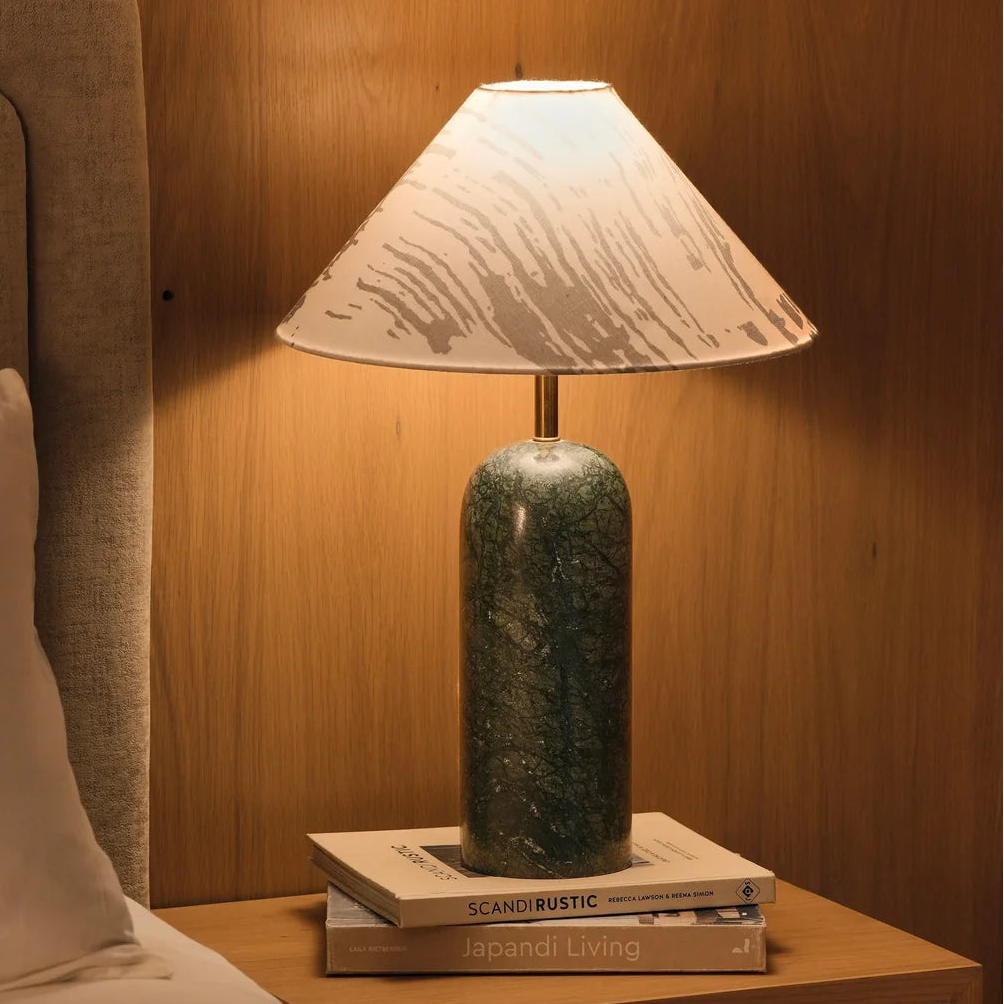 Plinth - Baroda Green & Linen lampshade | Table Lamp