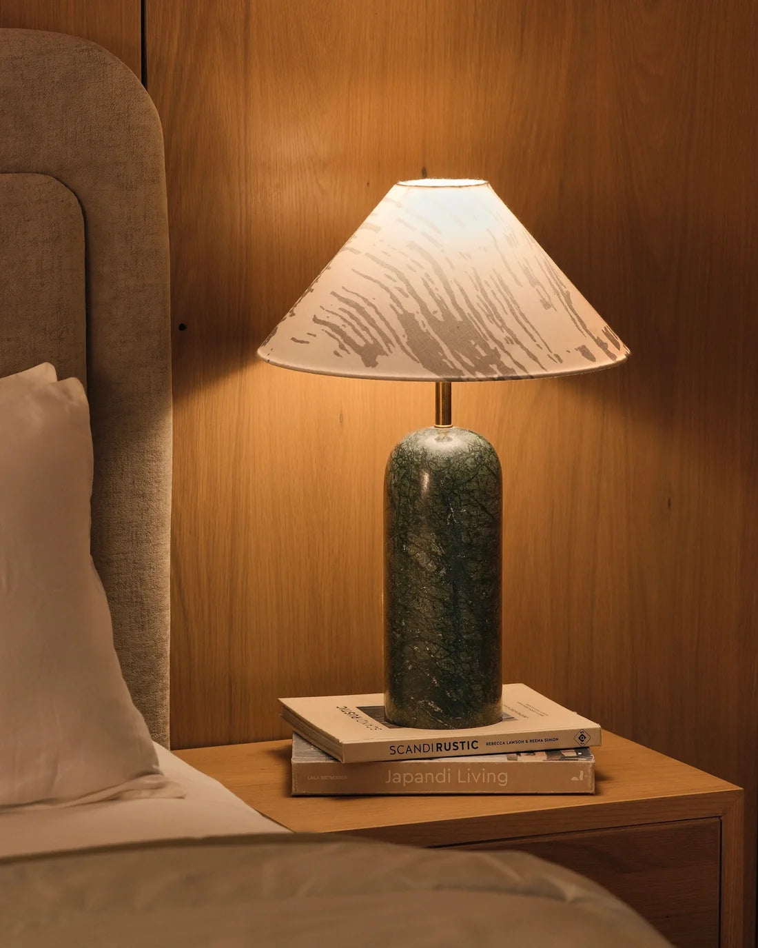 Plinth - Baroda Green & Linen lampshade | Table Lamp