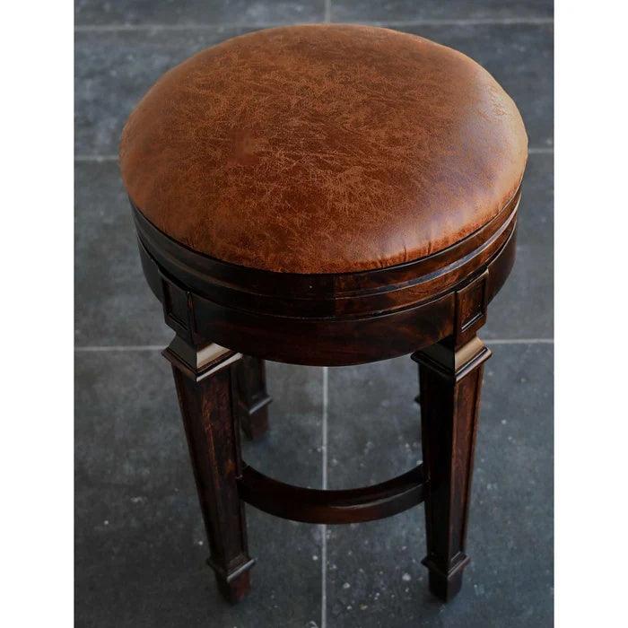 Leather Seat Wooden Round Chairs Or Stool For Home And Living Room