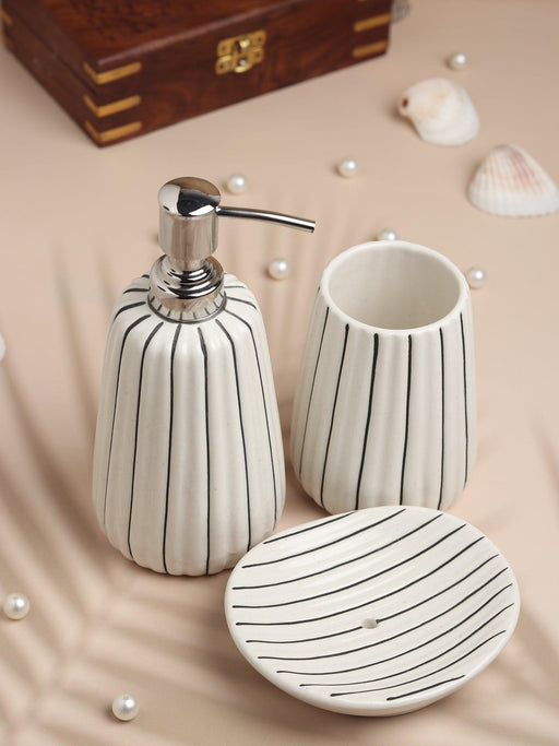 buy-bathroom-accessories-blanc-brilliance-ceramic-or-brush-and-soap-holder-set-for-washroom-by-de-maison-decor-on-ikiru-online-store-1 - IKIRU