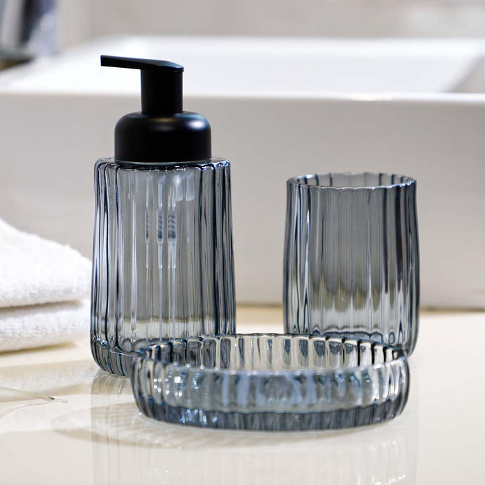Buy Bathroom Accessories - Saphire Tinted Glass Bathroom Accessories Set Of 3 | Soap Dispenser & Stand For Home by Home4U on IKIRU online store
