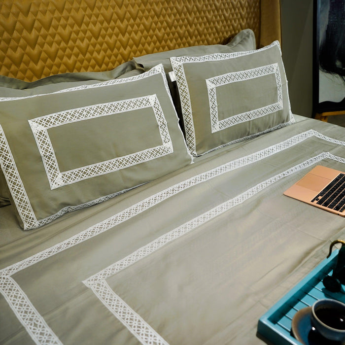 Buy Bedding sets - Cotton Bloom - Sage Green - Set of 5 by Aetherea on IKIRU online store